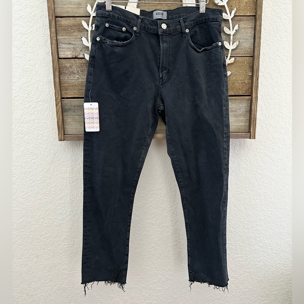 Agolde Toni gray organic distressed stretch straight leg denim jeans 30 NWT
